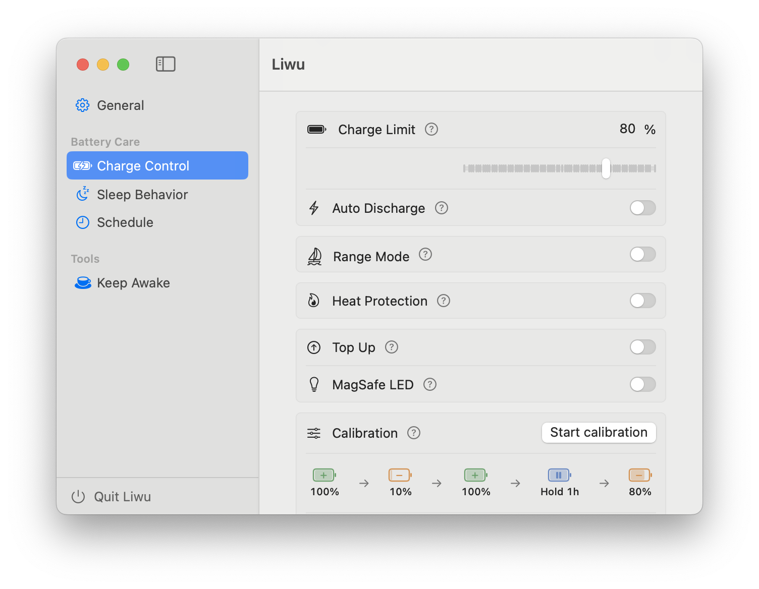 Setting a charge limit in Liwu